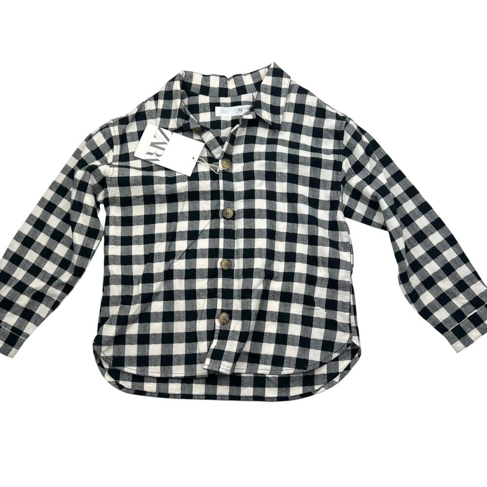 NWT Zara Black Buffalo Plaid Button Down Shirt